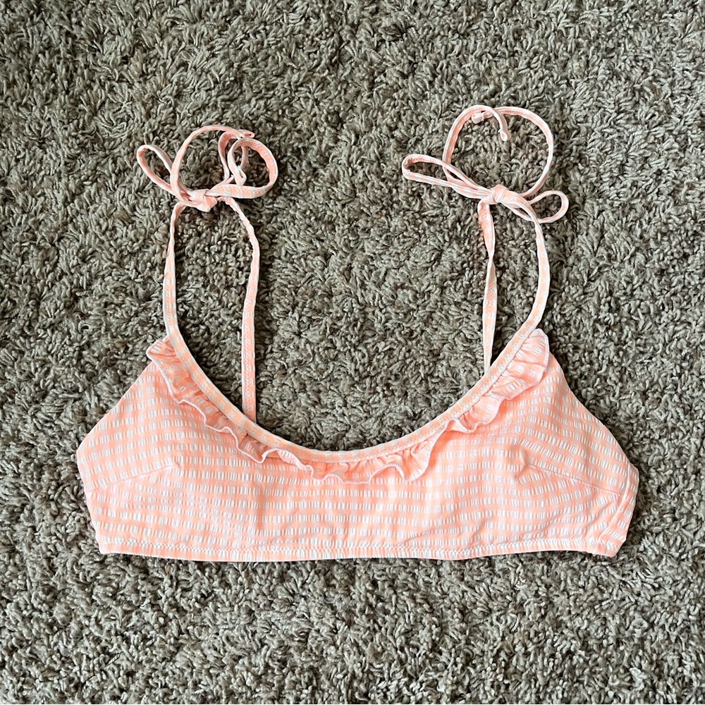 aerie seersucker gingham ruffle scoop top